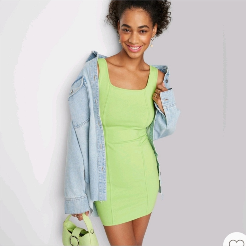 Wild Fable Women's Size Small Lime Green Sleeveless Seamed Bodycon Dress NWT